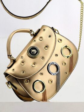 GOLD LADYSKY Women's Tassel and Rivet Saddle Bag